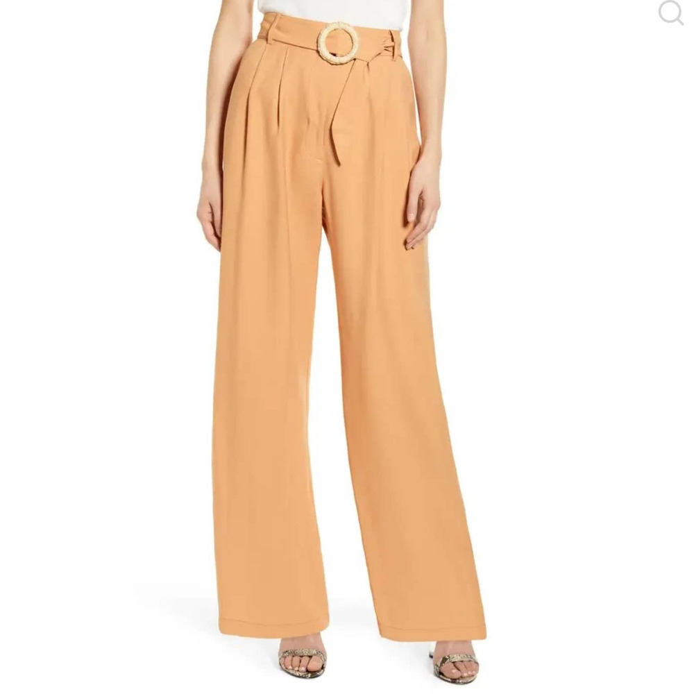 WAYF Women's M Medium Ellyn Belted Pleated Trousers Tangerine Orange Wide Leg